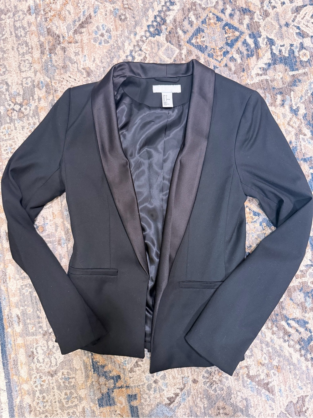 H&M Black Satin-Trim Blazer - Open Front Women's Jacket